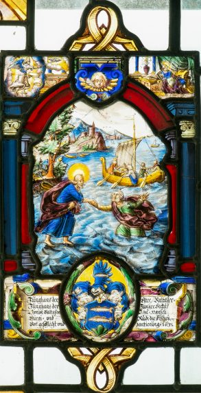 Continental glass, Christ and St. Peter on the sea (1631), Church of St Mary and All Saints, Lambourne, Essex. | Photo: Chris Parkinson