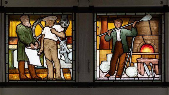 Stephen Adam, The Engineers and The Glassblower (1878), part of a set of panels made for Maryhill Burgh Halls, Glasgow | Photo: Peter Hildebrand