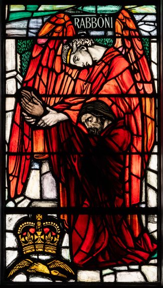 Margaret Chilton, detail of The Risen Lord & St Mary Magdalene (1955), Bearsden Cross Church, Glasgow. Margaret Chilton, detail of The Risen Lord & St Mary Magdalene (1955), Bearsden Cross Church, Glasgow. | Photo: Peter Hildebrand