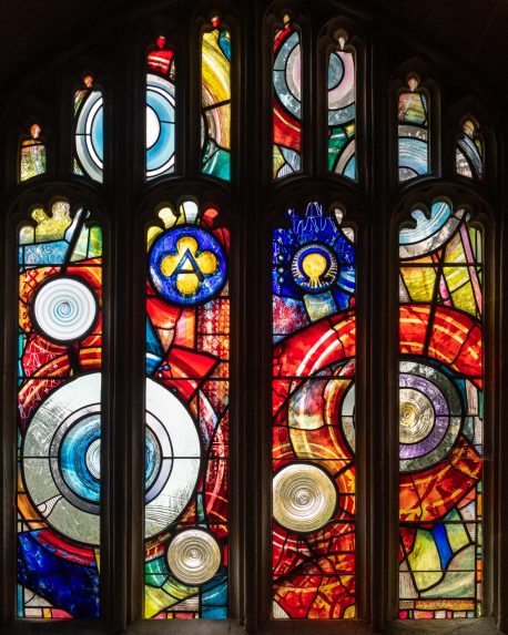 Rachel Phillips, Tower west window (2020), Church of St Michael and All Angels, Blewbury, Oxfordshire. Rachel Phillips, Tower west window (2020), Church of St Michael and All Angels, Blewbury, Oxfordshire. | Photo: Peter Hildebrand