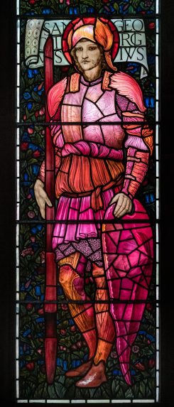 Edward Burne-Jones and Morris & Co, St George, detail of east window (1880-81), Church of St Martin, Brampton, Cumbria. Edward Burne-Jones and Morris & Co, St George, detail of east window (1880-81), Church of St Martin, Brampton, Cumbria. | Photo: Peter Hildebrand