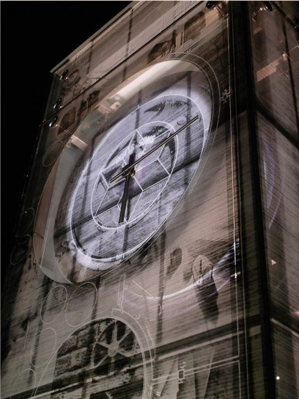 Kirsty Brooks, detail fo Clock Tower (2015), Kirkstall Bridge Shopping Park, Leeds. Kirsty Brooks, detail fo Clock Tower (2015), Kirkstall Bridge Shopping Park, Leeds. | Photo: Kirsty Brooks