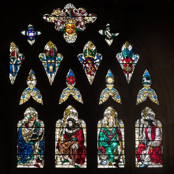 A F Erridge, The Four Courtney Bishops window (post WWII), south aisle of the nave, Exeter Cathedral. | Photo: Peter Hildebrand
