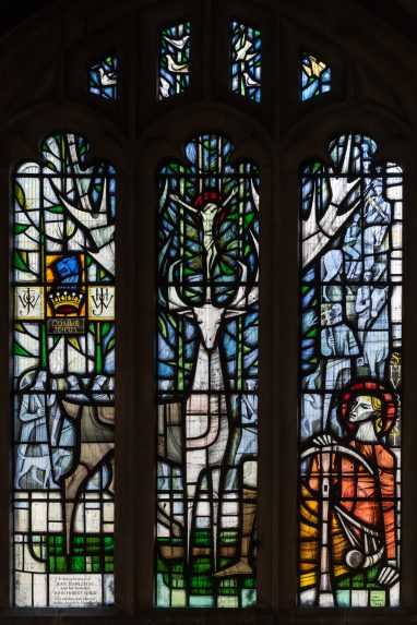 John Hayward, Vision of St Hubert window (1966), Church of St Mary, Chilton Foliate, Wiltshire. John Hayward, Vision of St Hubert window (1966), Church of St Mary, Chilton Foliate, Wiltshire. | Photo: Peter Hildebrand