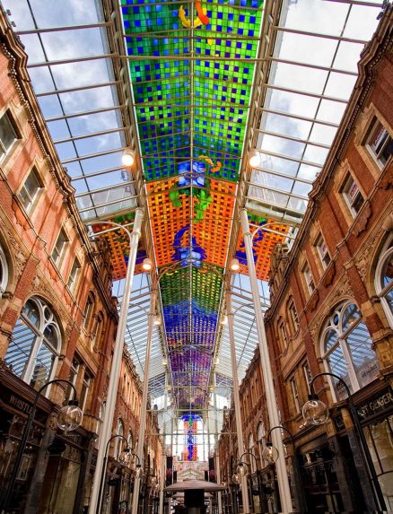 Brian Clarke, The Victorian Quarter (1989), Leeds, West Yorkshire. | Photo: www.brianclarke.co.uk © Brian Clarke