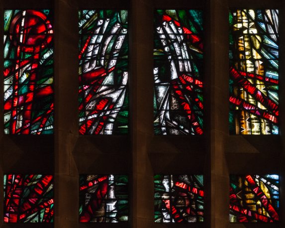 Keith New, detail of multi-coloured window: God side (1962), Coventry Cathedral. | Photo: Peter Hildebrand