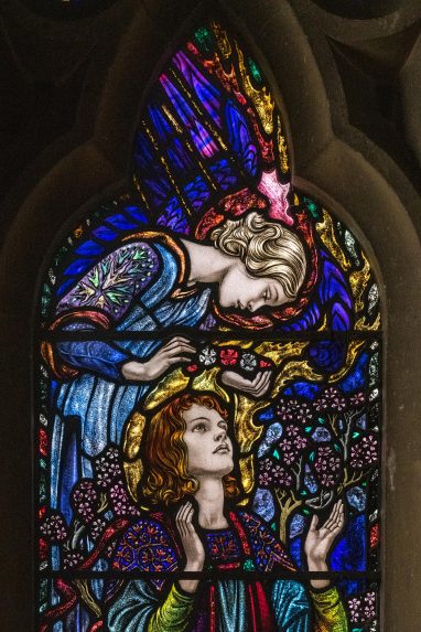Karl Parsons and Harry Clarke, detail of St Cecelia window (1929), Church of St Michael & All Angels, Waterford, Hertfordshire. Karl Parsons and Harry Clarke, detail of St Cecelia window (1929), Church of St Michael & All Angels, Waterford, Hertfordshire. | Photo: Peter Hildebrand