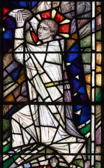 Lawrence Lee, detail of 'Guide Me O Thou Great Jehovah', chancel east window (1960), Church of St David, Betws, Ammanford, Dyfed. Lawrence Lee, detail of 'Guide Me O Thou Great Jehovah', chancel east window (1960), Church of St David, Betws, Ammanford, Dyfed. | Photo: Peter Hildebrand