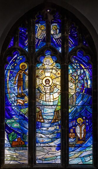 Pippa Blackall, Baptism window, west window (2016), Church of St Remigius, Long Clawson, Leicestershire. | Photo: Peter Hildebrand