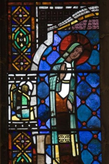 Richard Stubington, detail of The Annunciation and Scenes from the Gospels (1926), Church of St Mary's Church, Denbigh, Clwyd. Richard Stubington, detail of The Annunciation and Scenes from the Gospels (1926), Church of St Mary's Church, Denbigh, Clwyd. | Photo: Martin Crampin - Stained Glass in Wales