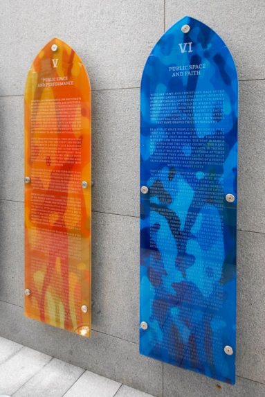 Martin Donlin, detail of tempered and laminated glass panels digitally printed, ; The Charnel House, Spitalfields, London. Martin Donlin, detail of tempered and laminated glass panels digitally printed, ; The Charnel House, Spitalfields, London. | Photo: Martin Donlin