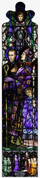 Harry Clarke and J. Clarke & Sons, St. Wilfred and St. John Berchmans, and the Presentation of our Lady in the Temple (1927), The Stained Glass Museum, Ely, Cambrisgeshire. | Photo: The Stained Glass Museum