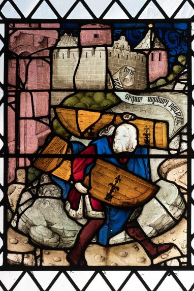 Samson removes the gates of Gaza (16th century), Lady Chapel, Exeter Cathedral. | Photo: Peter Hildebrand