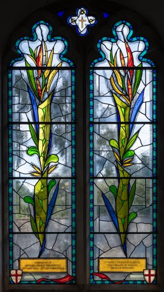 John Reyntiens, Bishop Michael Mann window (2014), Church of St Peter, Farmingtom, Gloucestershire. John Reyntiens, Bishop Michael Mann window (2014), Church of St Peter, Farmingtom, Gloucestershire. | Photo: Peter Hildebrand