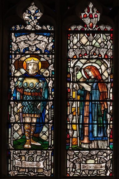 Christopher Whall and Lowndes & Drury, St Oswald and St Frideswide (1902) detail of one of the Lady Chapel windows, Gloucester Cathedral. | Photo: Peter Hildebrand