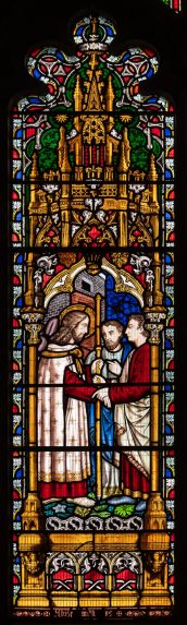 Horwood Brothers, Walk to Emmaus, south nave window (1860), Church of St Nicholas, Cholderton, Wiltshire. | Photo: Peter Hildebrand