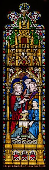 Horwood Brothers, the widow's mite, south nave window (1858-59), Church of St Nicholas, Cholderton, Wiltshire. | Photo: Peter Hildebrand