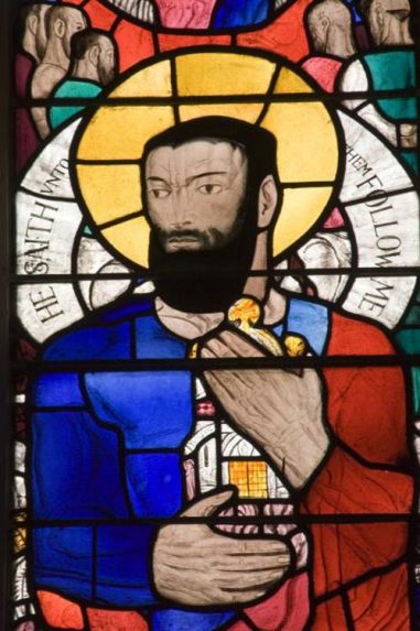 Wilhelmina Geddes, detail of Christ calling St Peter & St Andrew (1938-44), Church of St Peter, Lampeter, Dyfed. | Photo: Martin Crampin, Stained Glass in Wales