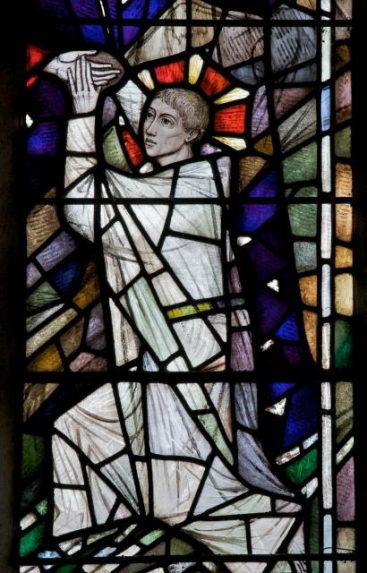 Lawrence Lee, detail of 'Guide Me O Thou Great Jehovah', chancel east window (1960), Church of St David, Betws, Ammanford, Dyfed. | Photo: Martin Crampin
