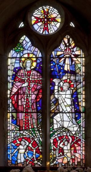 Lawrence Lee, 'Guide Me O Thou Great Jehovah', chancel east window (1960), Church of St David, Betws, Ammanford, Dyfed. | Photo: Martin Crampin