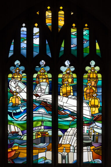 Tim Lewis and Glantawe Studios, Lifeboat window (1977), Church of All Saints, Mumbles, Swansea. Tim Lewis and Glantawe Studios, Lifeboat window (1977), Church of All Saints, Mumbles, Swansea. | Photo: Peter Hildebrand