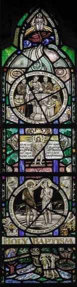 M. E. Aldrich Rope and Clare Dawson, Holy Baptism (1947), Church of St Peter London Docks, Wapping, London. M. E. Aldrich Rope and Clare Dawson, Holy Baptism (1947), Church of St Peter London Docks, Wapping, London. | Photo: John Salmon