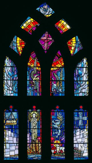 Crear McCartney, west window (1987), St Magnus Cathedral, Kirkwall, Orkney. Crear McCartney, west window (1987), St Magnus Cathedral, Kirkwall, Orkney. | Photo: The Society of the Friends of St Magnus & Fran Hollinrake