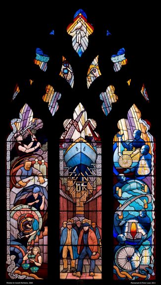 Joseph Nuttgens, Industrial Heritage window (2006), Newcastle Roman Catholic Cathedral, Newcastle-upon-Tyne, Tyne & Wear. Joseph Nuttgens, Industrial Heritage window (2006), Newcastle Roman Catholic Cathedral, Newcastle-upon-Tyne, Tyne & Wear. | Photo: Peter Loud