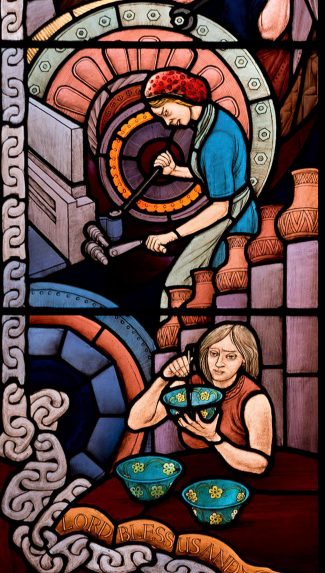 Joseph Nuttgens, detail of Industrial Heritage window (2006), Newcastle Roman Catholic Cathedral, Newcastle-upon-Tyne, Tyne & Wear. | Photo: Peter Loud