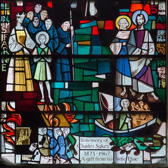Harry Harvey, detail of St Wilfrid, north transept east window (1977), Ripon Cathedral. | Photo: Peter Hildebrand