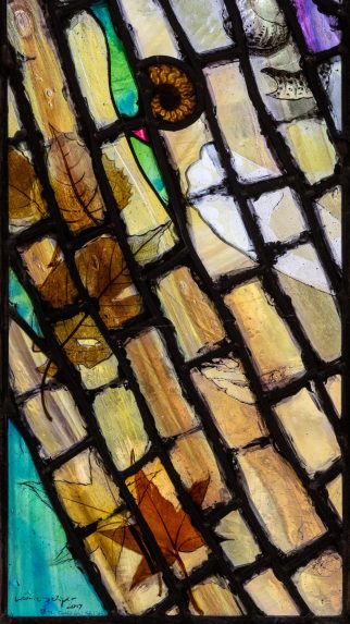 Léonie Seliger, detail of north chapel east windows (2017), Church of St Laurence the Martyr, Godmersham, Kent. | Photo: Peter Hildebrand