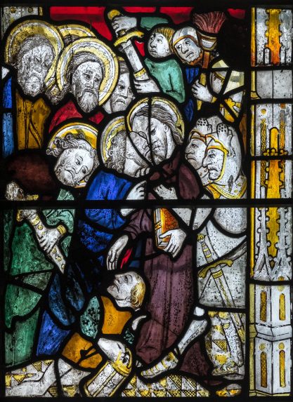 Detail of north chapel east window (c.1490s), Church of St James the Great, St Kew, Cornwall. | Photo: Peter Hildebrand