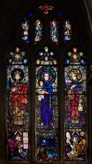 Harry Clarke and J. Clarke & Sons, south nave window (1921), Church of St Mary, Sturminster Newton, Dorset.