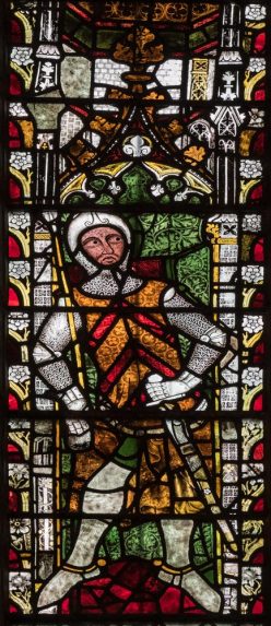 Probably Gilbert I de Clare or Gilbert III, detail of Chancel north-west window (c.1340), Tewkesbury Abbey, Gloucestershire. Probably Gilbert I de Clare or Gilbert III, detail of Chancel north-west window (c.1340), Tewkesbury Abbey, Gloucestershire. | Photo: Peter Hildebrand