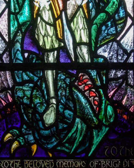 Douglas Strachan, detail of St Michael slaying the Dragon (c.1946), Scottish Episcopal Church of St Andrew, Kelso. | Photo: Douglas Hogg