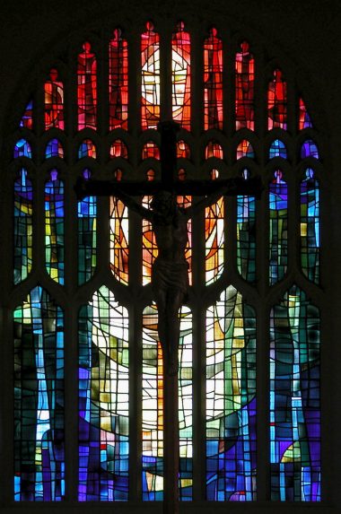 Alfred Fisher and James Powell & Sons, east window (1972), Church of the Transfiguration, Kempston, Bedford. Alfred Fisher and James Powell & Sons, east window (1972), Church of the Transfiguration, Kempston, Bedford.