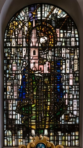 John Hayward, St Mary window (1963), Church of St Mary le Bow, London. John Hayward, St Mary window (1963), Church of St Mary le Bow, London. | Photo: Peter Hildebrand