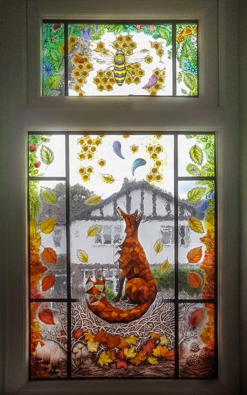 Jayne Ford, The Fox and the Bee (2019), private residence window in Manchester | Photo: Jayne Ford