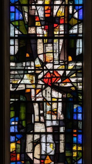 Lawrence Lee, detail of east window (1967), Church of St James, Abinger Common, Surrey. | Photo: Peter Hildebrand
