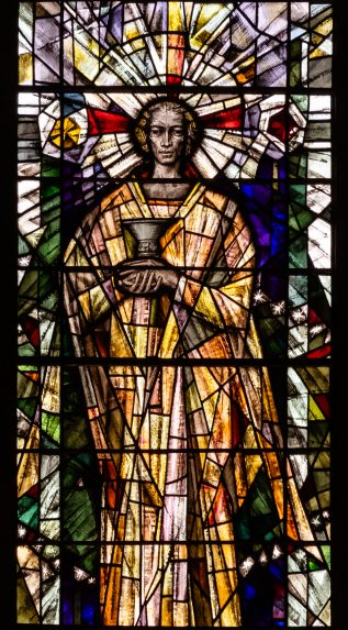 Lawrence Lee, detail of east window (1962), Glasgow University Memorial Chapel. Lawrence Lee, detail of east window (1962), Glasgow University Memorial Chapel. | Photo: Peter Hildebrand