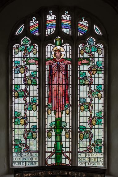 Heywood Sumner and James Powell & Sons, Christ Reigning from the Tree of Life east window (1900), Church of St Mary, Longworth, Oxfordshire. | Photo: Peter Hildebrand