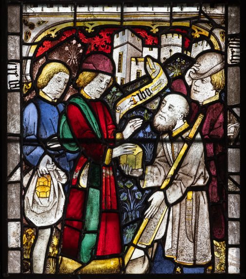 Thomas Wodeshawe and Richard Twygge, 'Feeding the Hungry' (c.1482), east window of the chancel, Collegiate Church of Holy Trinity, Tattershall, Lincolnshire. | Photo: Peter Hildebrand