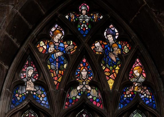 Harry Clarke and J Clarke & Sons, detail of south aisle window (1920), Church of St Mary, Nantwich, Cheshire. Harry Clarke and J Clarke & Sons, detail of south aisle window (1920), Church of St Mary, Nantwich, Cheshire. | Photo: Peter Hildebrand