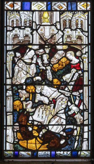 St George panel (c.1420-30), west window, Church of St Mary, North Tuddenham, Norfolk. St George panel (c.1420-30), west window, Church of St Mary, North Tuddenham, Norfolk. | Photo: Peter Hildebrand
