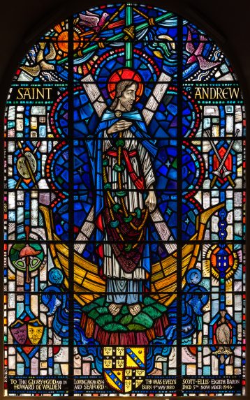 Alexander Carrick Whalen, St Andrew window (1973), New Laigh Kirk, Kilmarnoch, East Ayrshire.