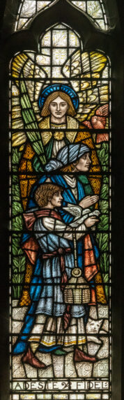 Selwyn Image and James Powell & Sons, detail of west window (1915), Church of St Anselm, Hatch End, London. Selwyn Image and James Powell & Sons, detail of west window (1915), Church of St Anselm, Hatch End, London. | Photo: Peter Hildebrand